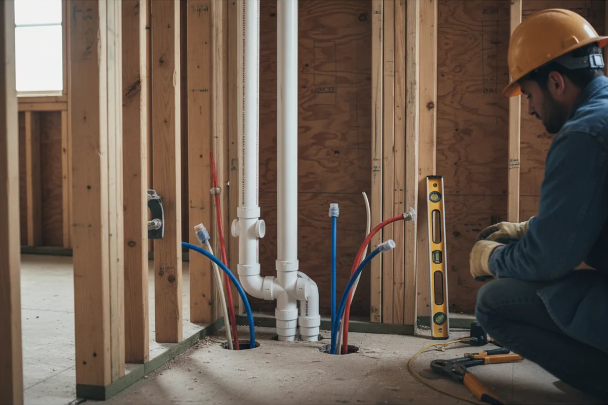 Drain and supply rough-in during Sump Pump Repair in Cibolo